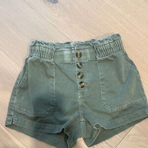 American Eagle Outfitters Paper Bag High-Waisted Green Shorts
